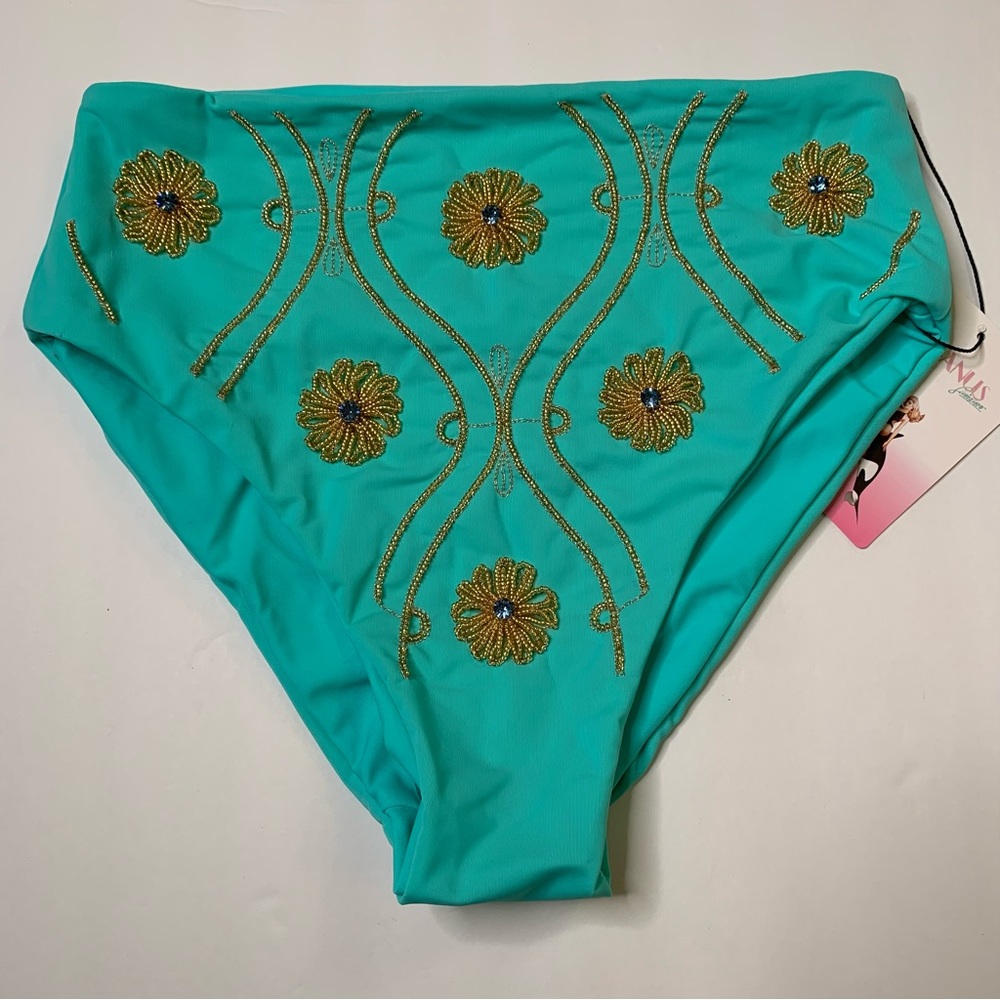 NWT Oceanus Isadora Mint & Gold Beaded Swim Bottom